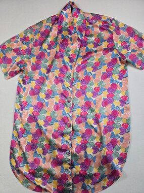 Vintage Beth Michaels Whimsical Shell Button-Up Nightgown Short Sleeve Size S